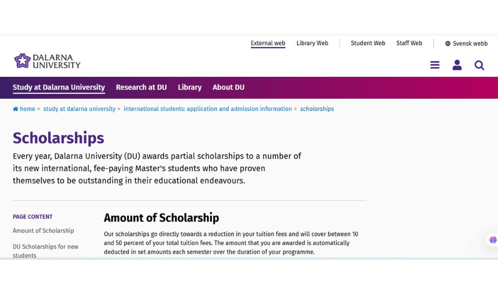 Dalarna University Scholarships 2025