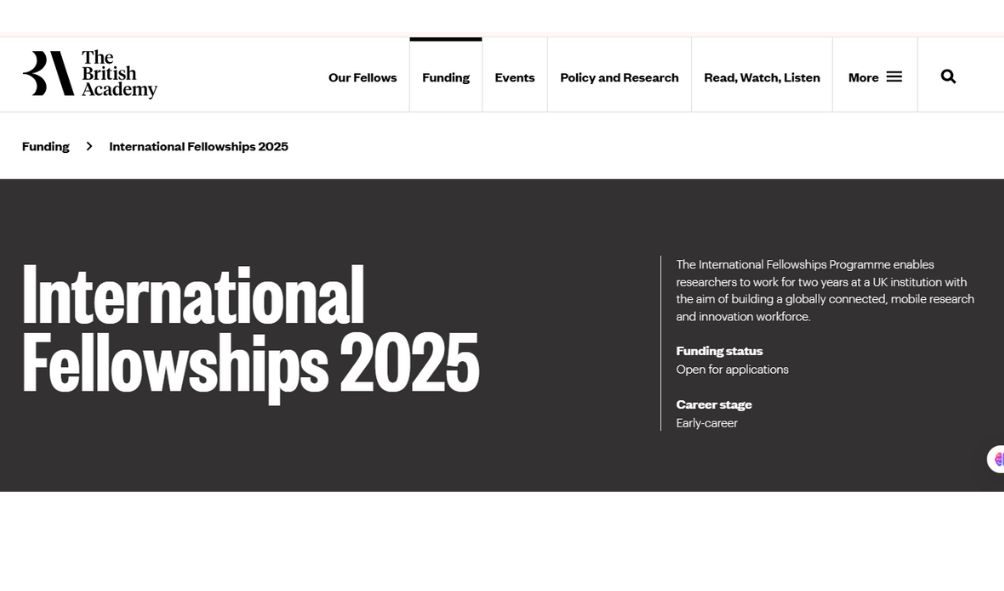 British Academy International Fellowships 2025