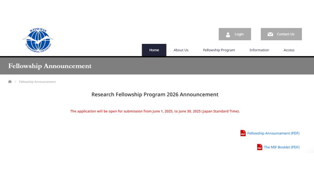 Matsumae International Foundation Fellowship 2026