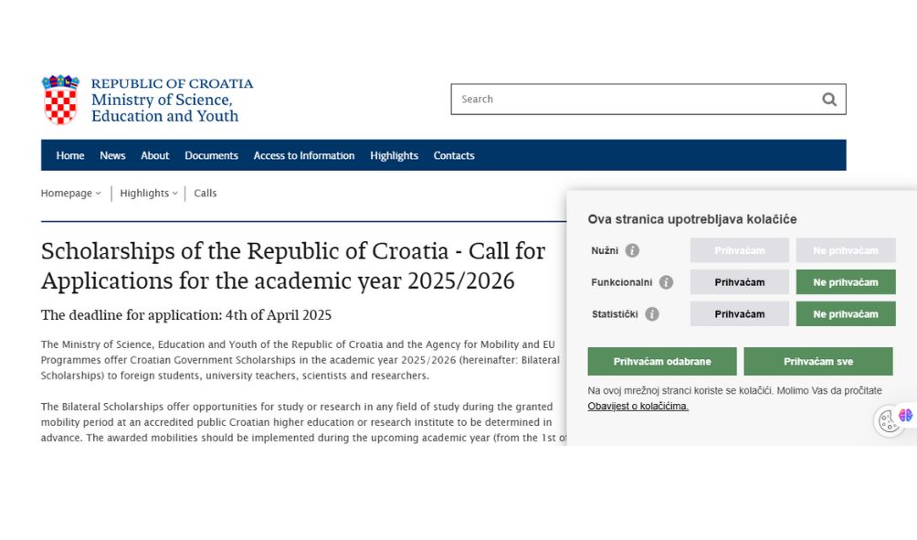 Croatian Government Scholarships 2025-2026