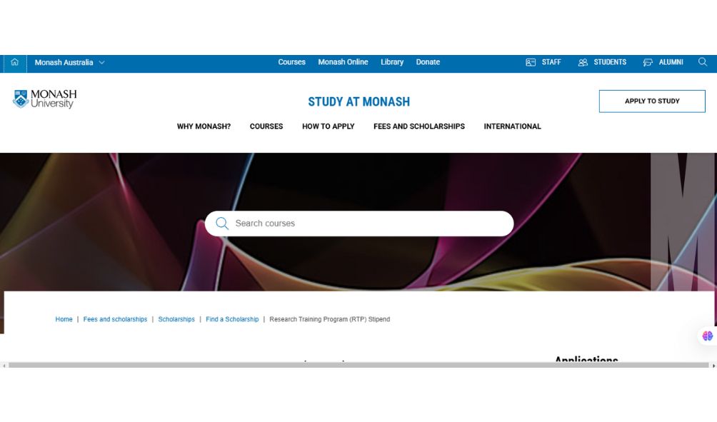 Monash University RTP Scholarship 2025
